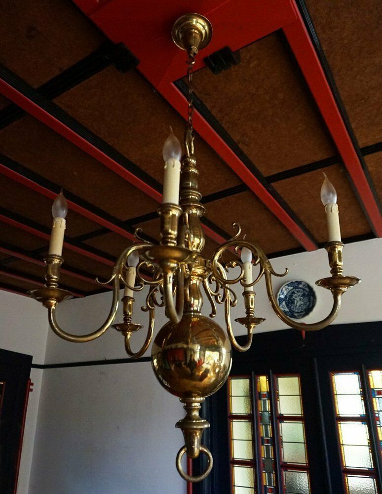 Dutch Colonial Rembrandt 5 Light Bronze Chandelier, 1870s photo furniture