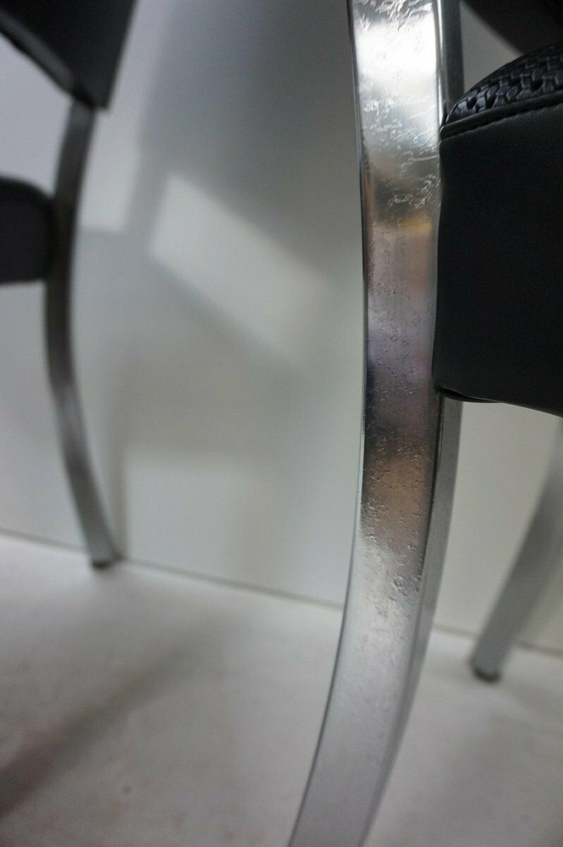 photo furniture Art Deco Machine Age Industrial Chrome & Leatherette Dining Chairs, 1950s, Set Of 4