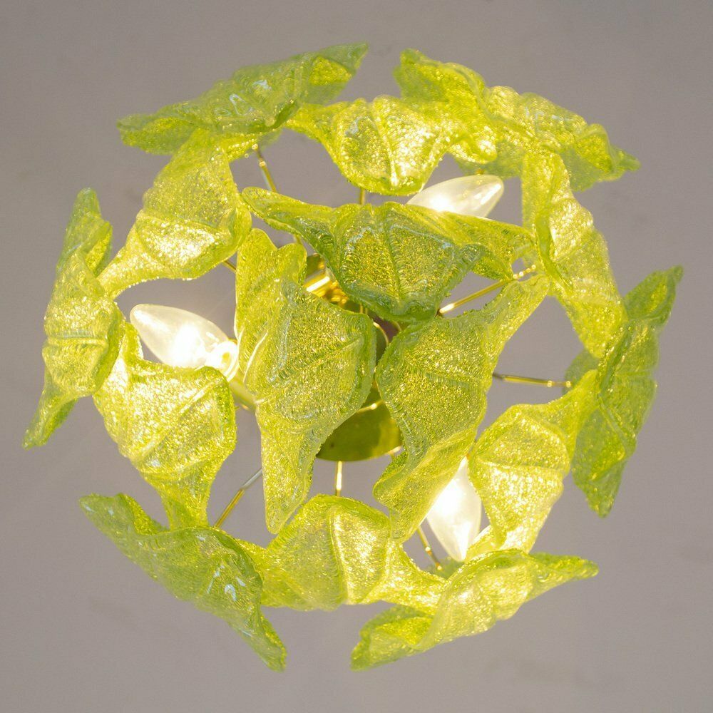 Light Green Pendant Chandelier With Murano Glass Leaves, Italy, 1990s photo vintage