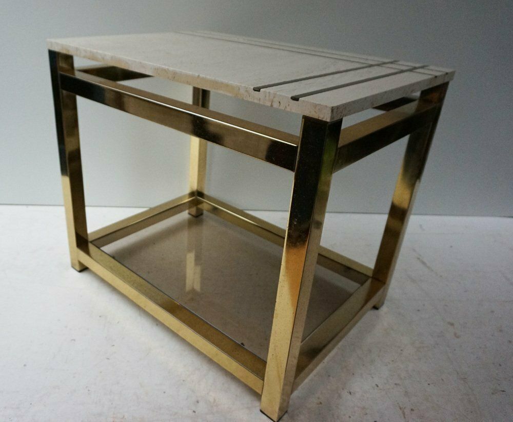 photo for sale Travertine And Gold Side Table By Maison Jansen Alain Delon For Mario Sabot, 1970s