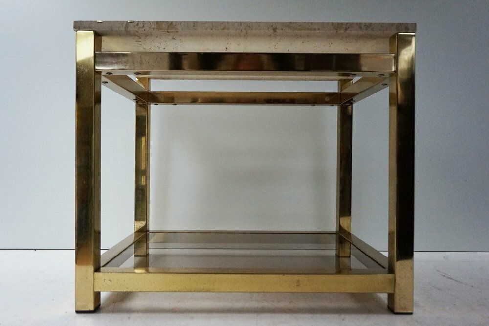 646.0 Travertine And Gold Side Table By Maison Jansen Alain Delon For Mario Sabot, 1970s photo