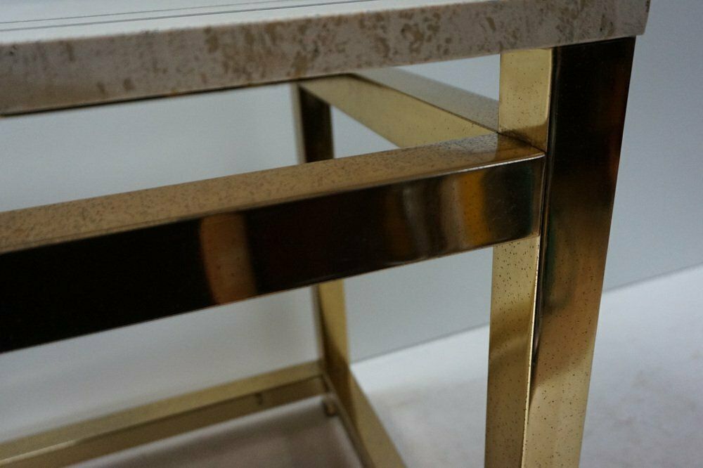 photo buy Travertine And Gold Side Table By Maison Jansen Alain Delon For Mario Sabot, 1970s