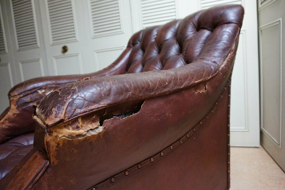 1594.0 Gentlemans Armchair In Distressed Leather, 1840s photo