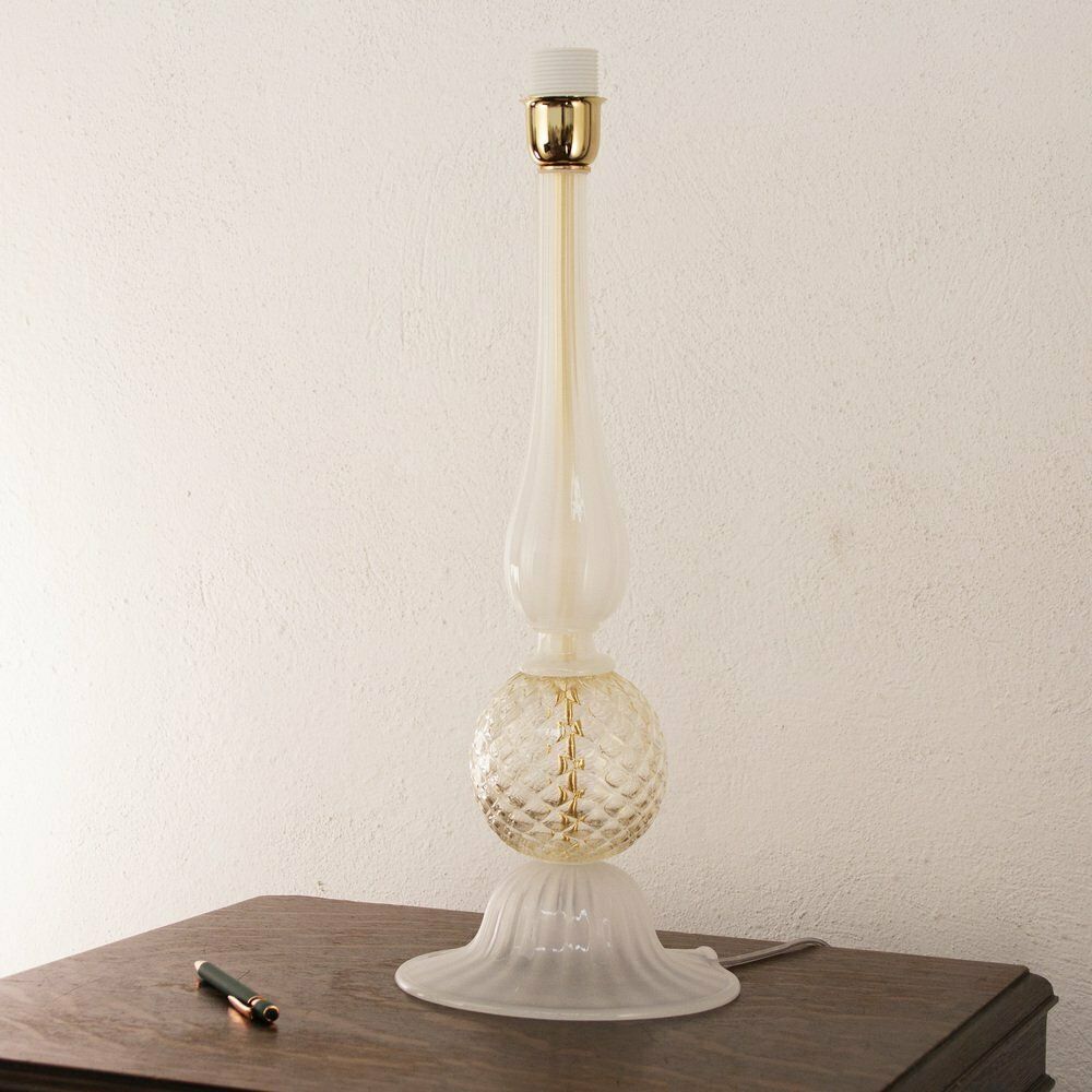Silk White Murano Glass Table Lamp With Gold Leaf Decorations, Italy, 1980s photo for sale