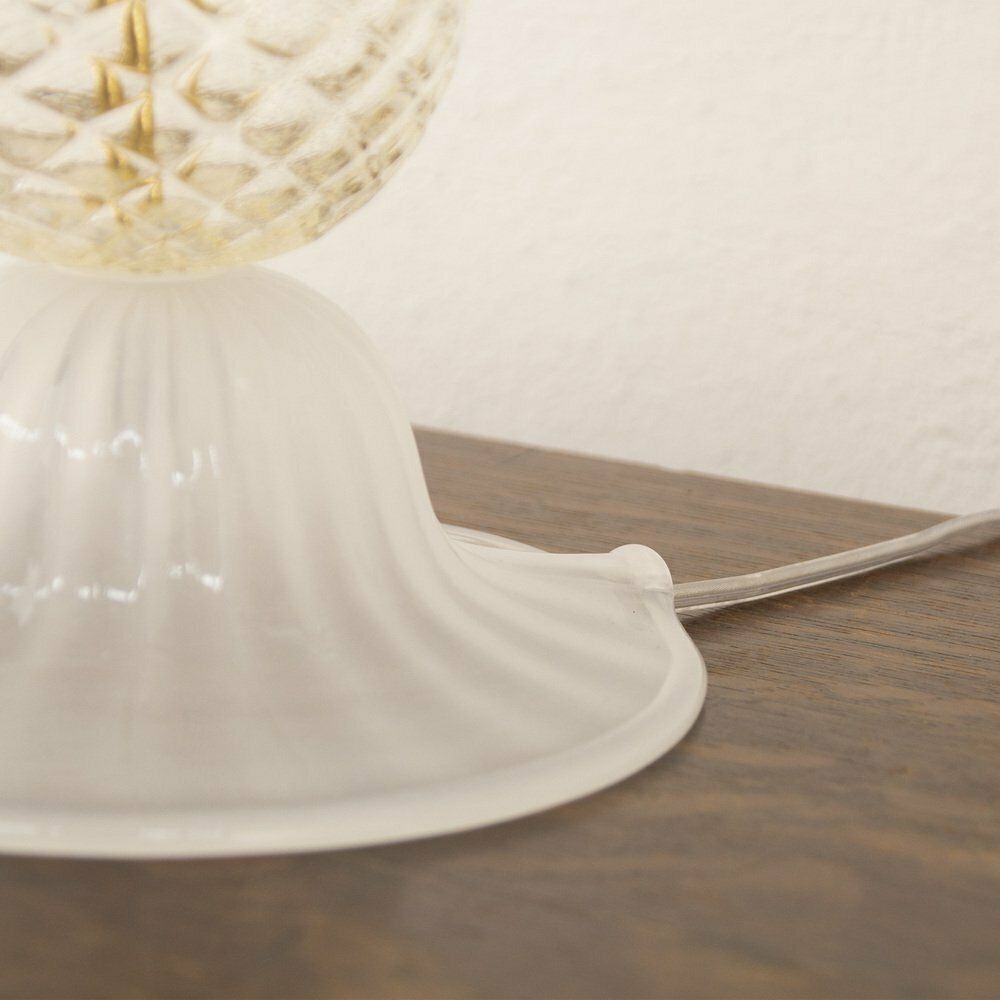 photo furniture Silk White Murano Glass Table Lamp With Gold Leaf Decorations, Italy, 1980s