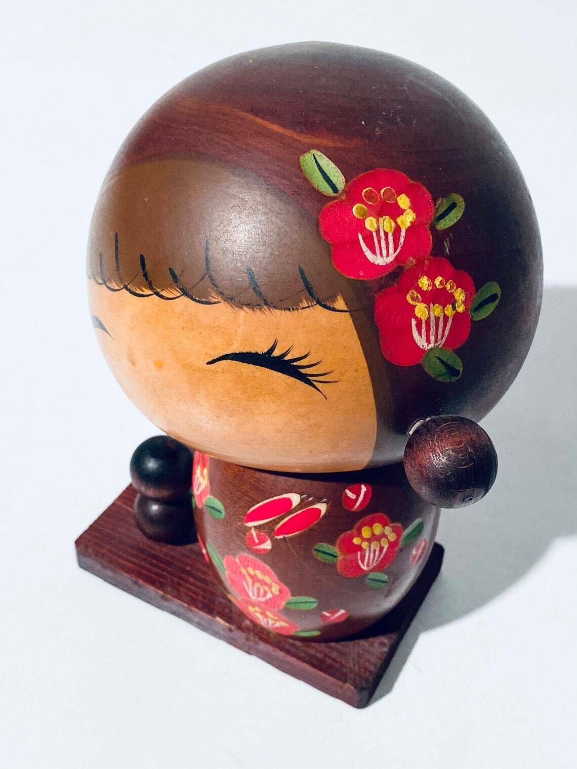 Large Satonoko Doll Young Girl  Vintage Traditional Japanese Kokeshi Wood Decor 1960s photo vintage