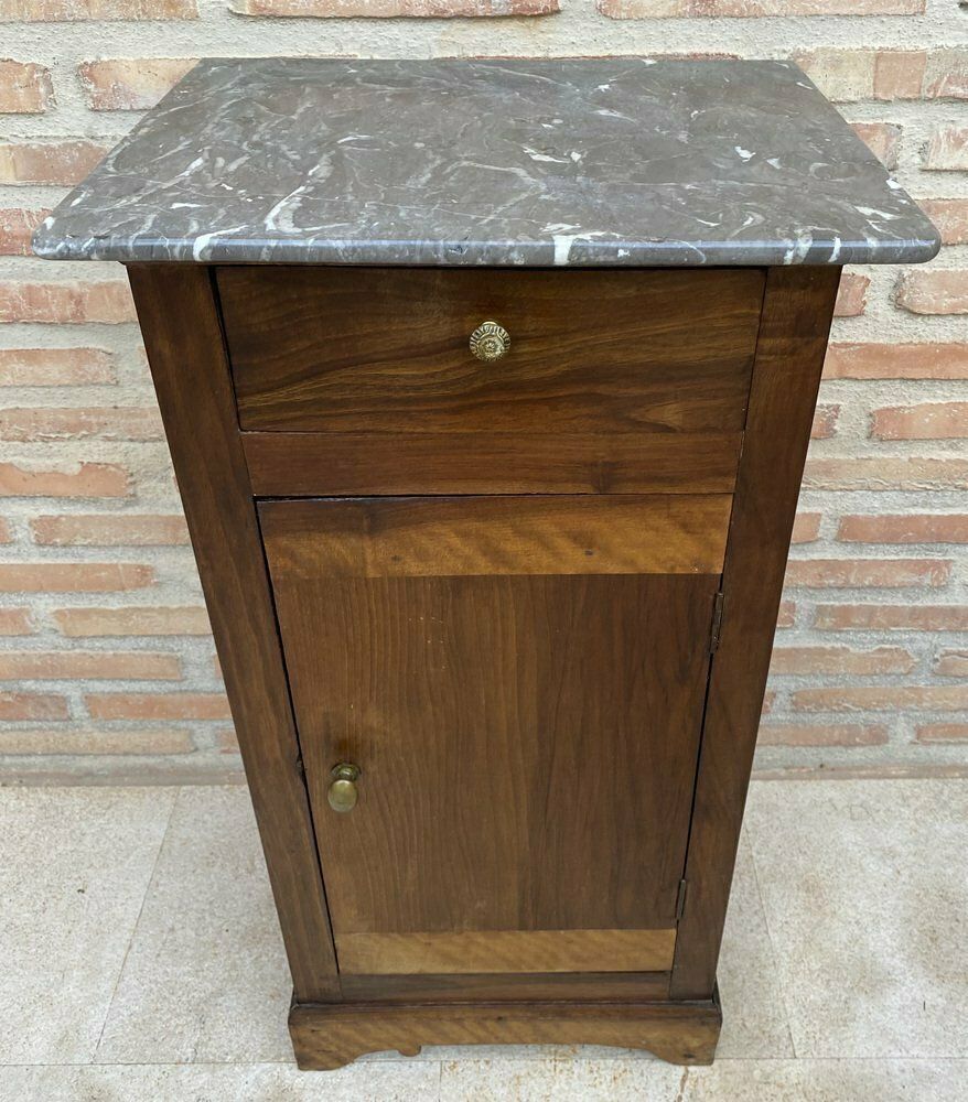 20th Century Biedermeier Nightstand With Marble Top & One Drawer & Door, 1900s photo Furniture