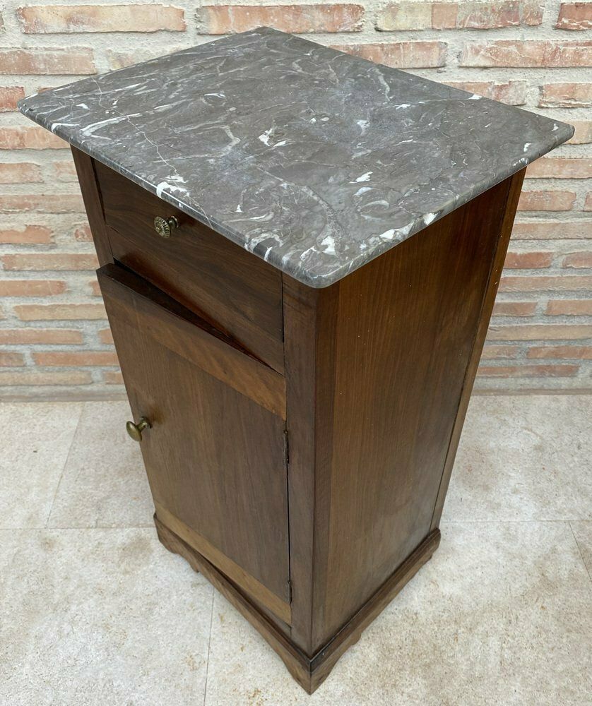 20th Century Biedermeier Nightstand With Marble Top & One Drawer & Door, 1900s photo vintage