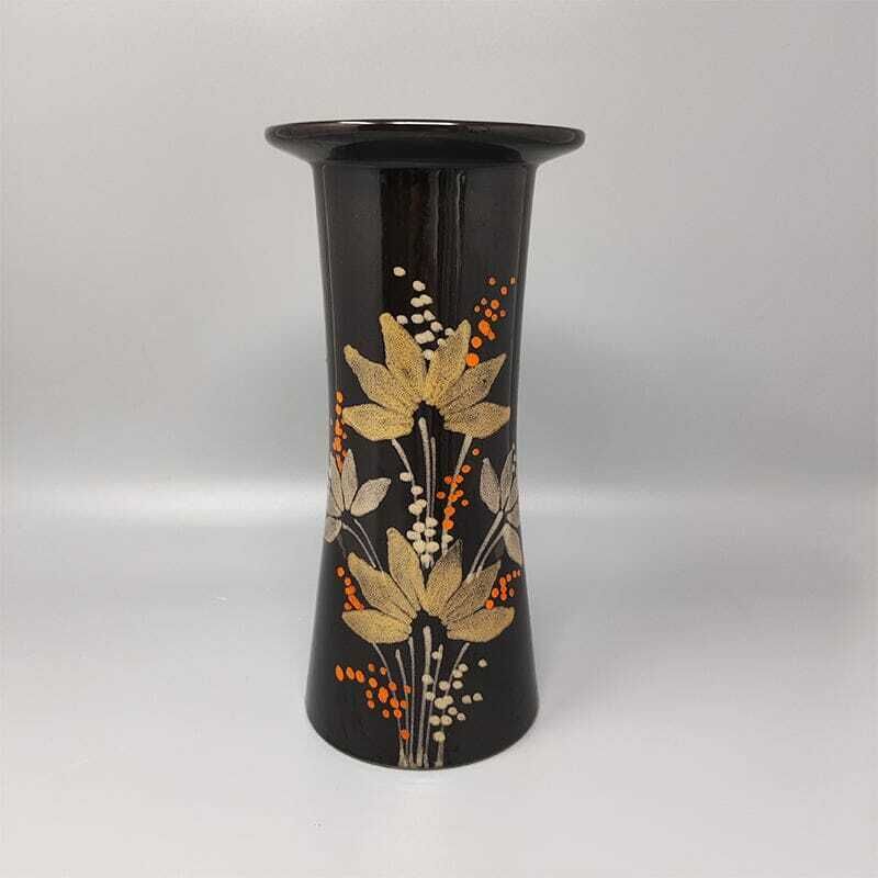 1970s Gorgeous Brown Vase Ceramic By Sic Hand Painted. Made In Italy photo furniture