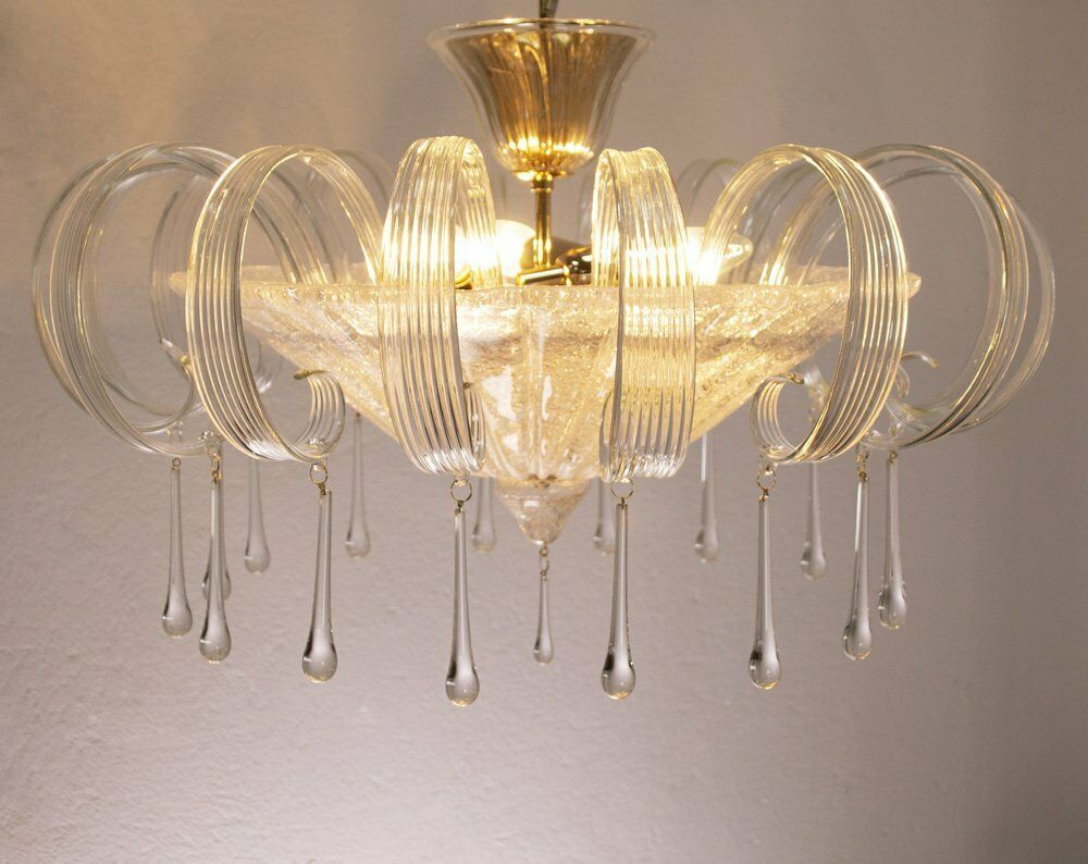 Crystal Colored Murano Glass Ceiling Light With Handmade Leaves And Drops, Italy, 1990s photo furniture