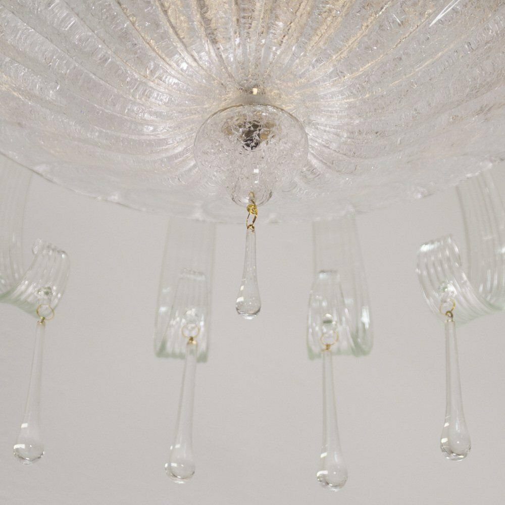 photo for sale Crystal Colored Murano Glass Ceiling Light With Handmade Leaves And Drops, Italy, 1990s