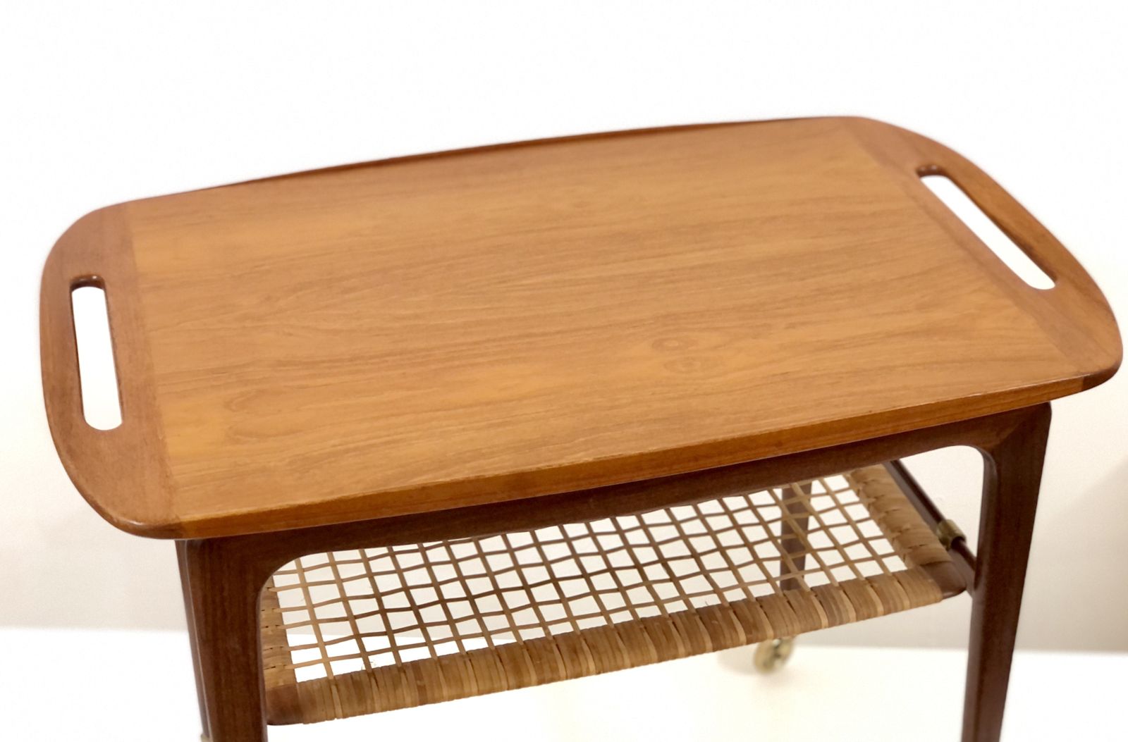 Scandinavian Teak & Afromosa Serving Tray On Castors By Johannes Andersen photo for sale