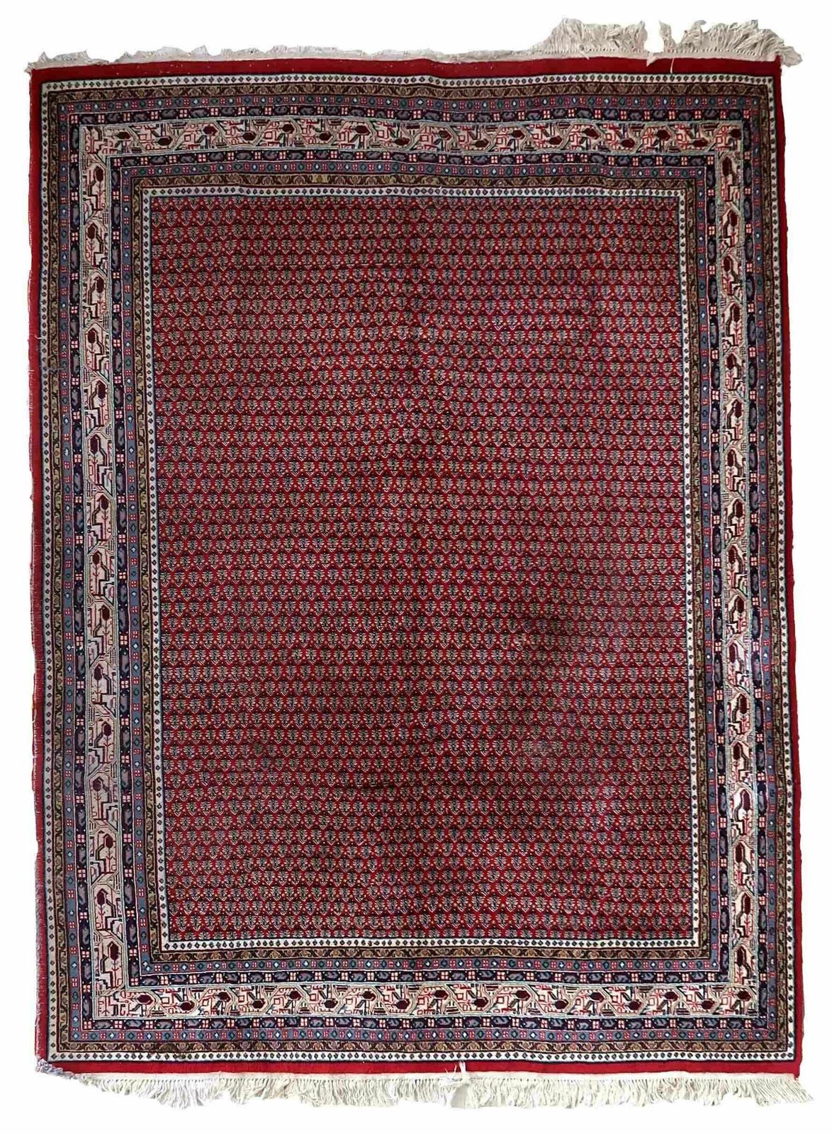 Handmade Vintage Indian Seraband Rug 6.6' X 8.2' (204cm X 252cm) 1970s