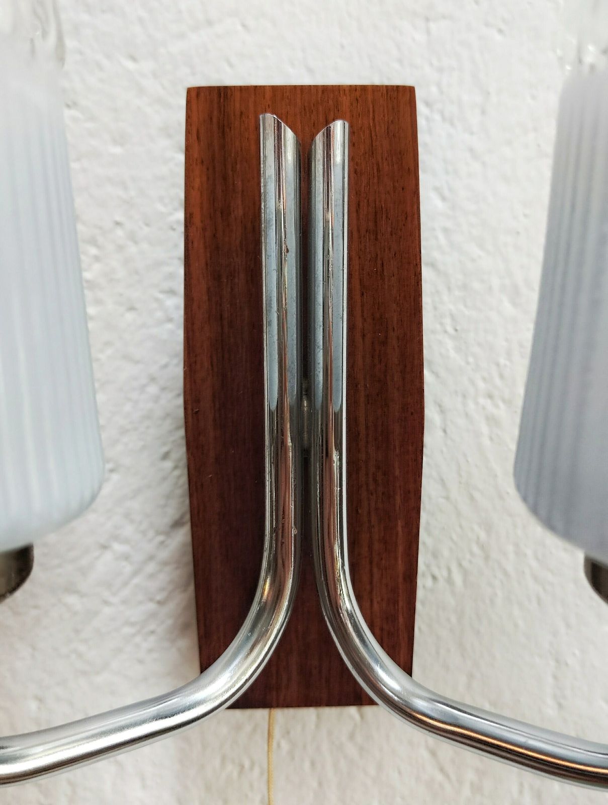 Pair Of Mid Century Sconces By Richard Essig Done In Mahogany, Chrome And Crystal // Made In West Germany In 1960s photo for sale