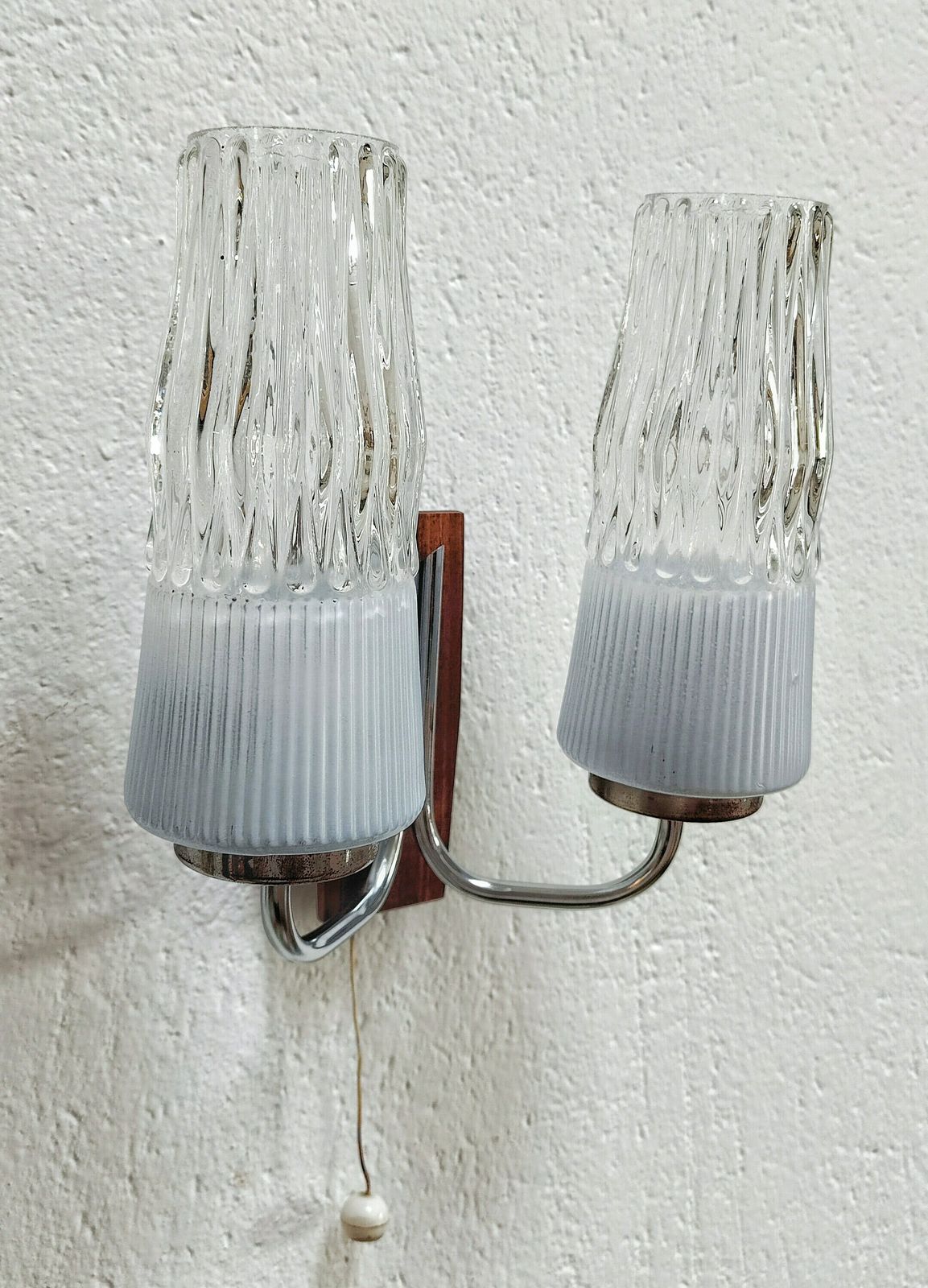 Pair Of Mid Century Sconces By Richard Essig Done In Mahogany, Chrome And Crystal // Made In West Germany In 1960s photo 495.0