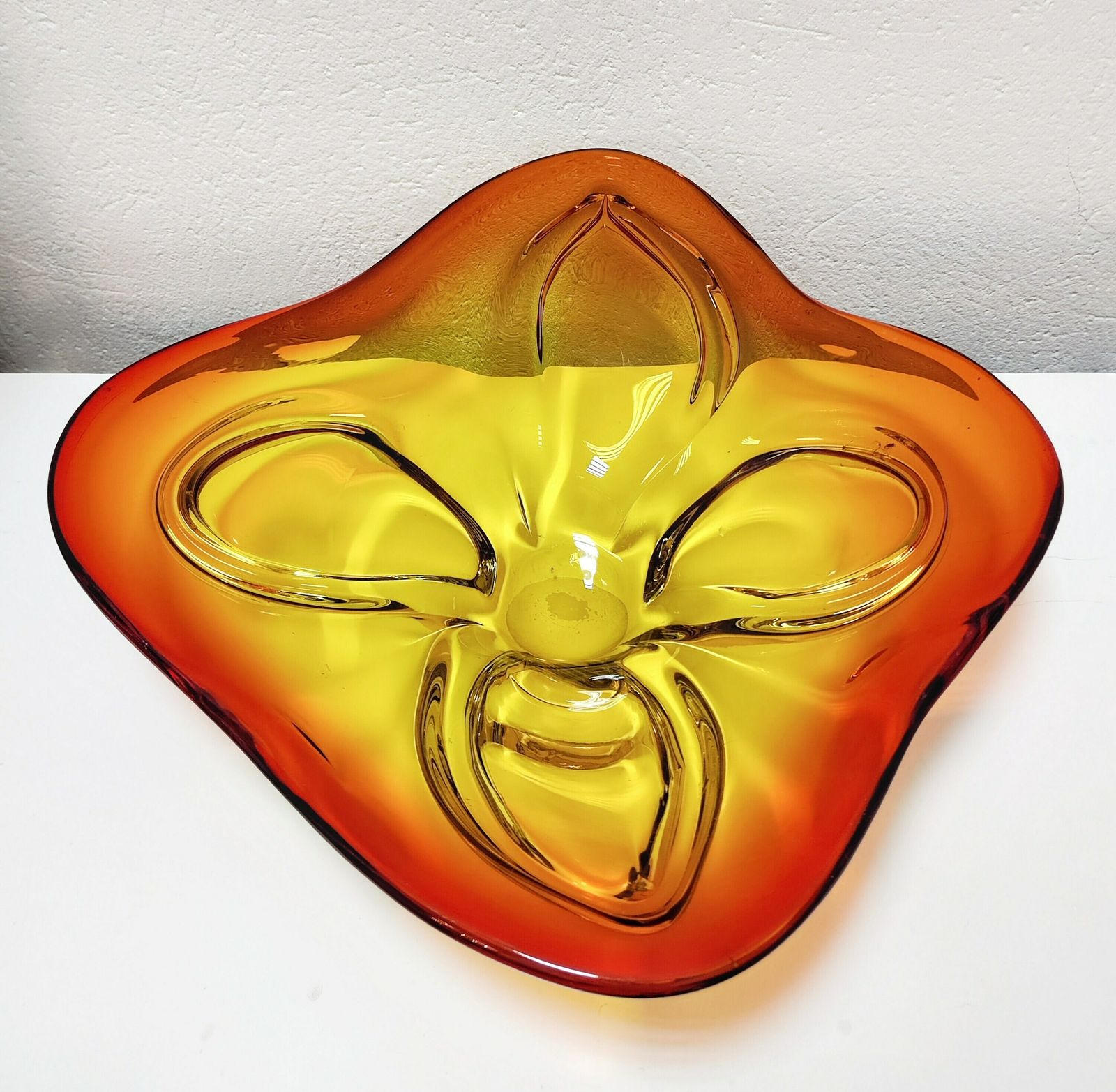 Extra Large Mid Century Modern Yellow And Orange Murano Glass Centerpiece // Made In Italy In 1970s photo furniture