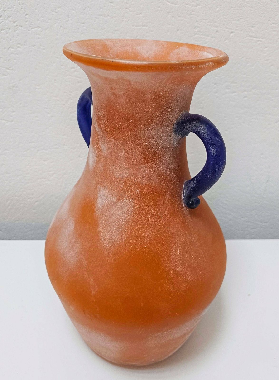 Large Murano Glass Scavo Vase Done In Bright Orange Glass Designed By Carlo Moretti // Stunning Murano Glass Vase // Made In Italy In 1970s photo 855.0
