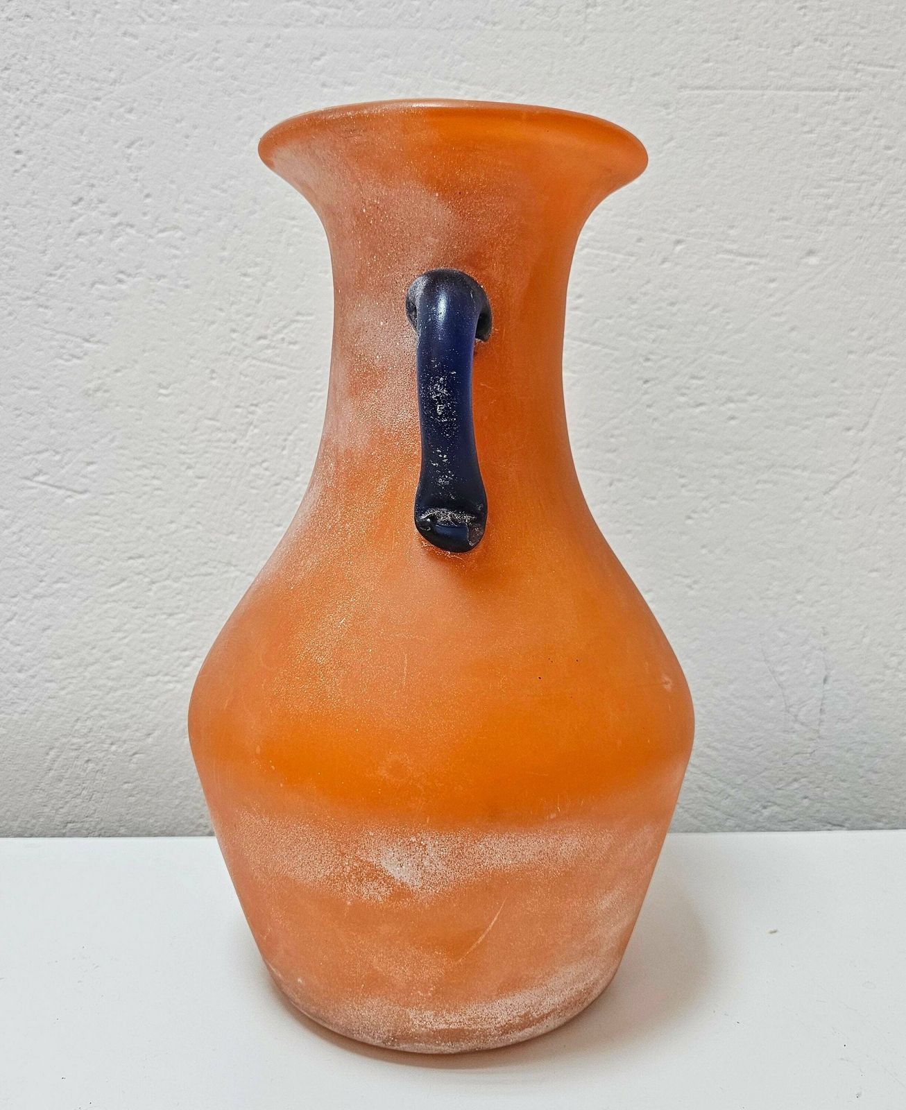 Large Murano Glass Scavo Vase Done In Bright Orange Glass Designed By Carlo Moretti // Stunning Murano Glass Vase // Made In Italy In 1970s photo vinterior