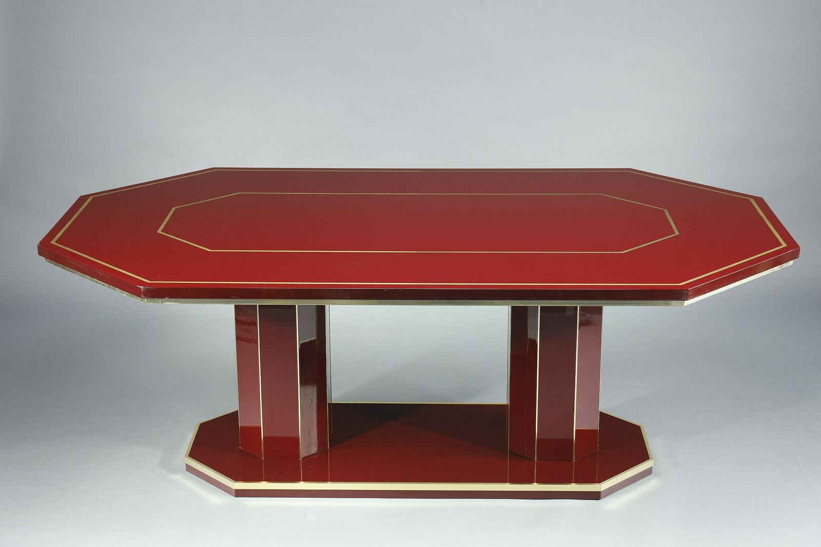 Dining Table In Lacquered Wood And Gilded Brass Designed By Paco Rabanne photo for sale