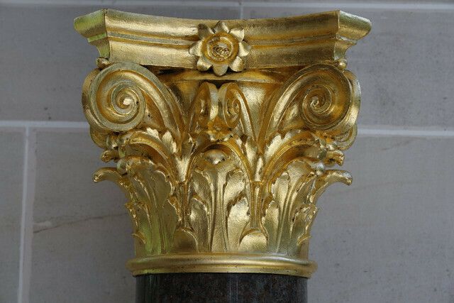 Large Neoclassical Granite And Gilt Bronze Column, 20th Century. photo vintage