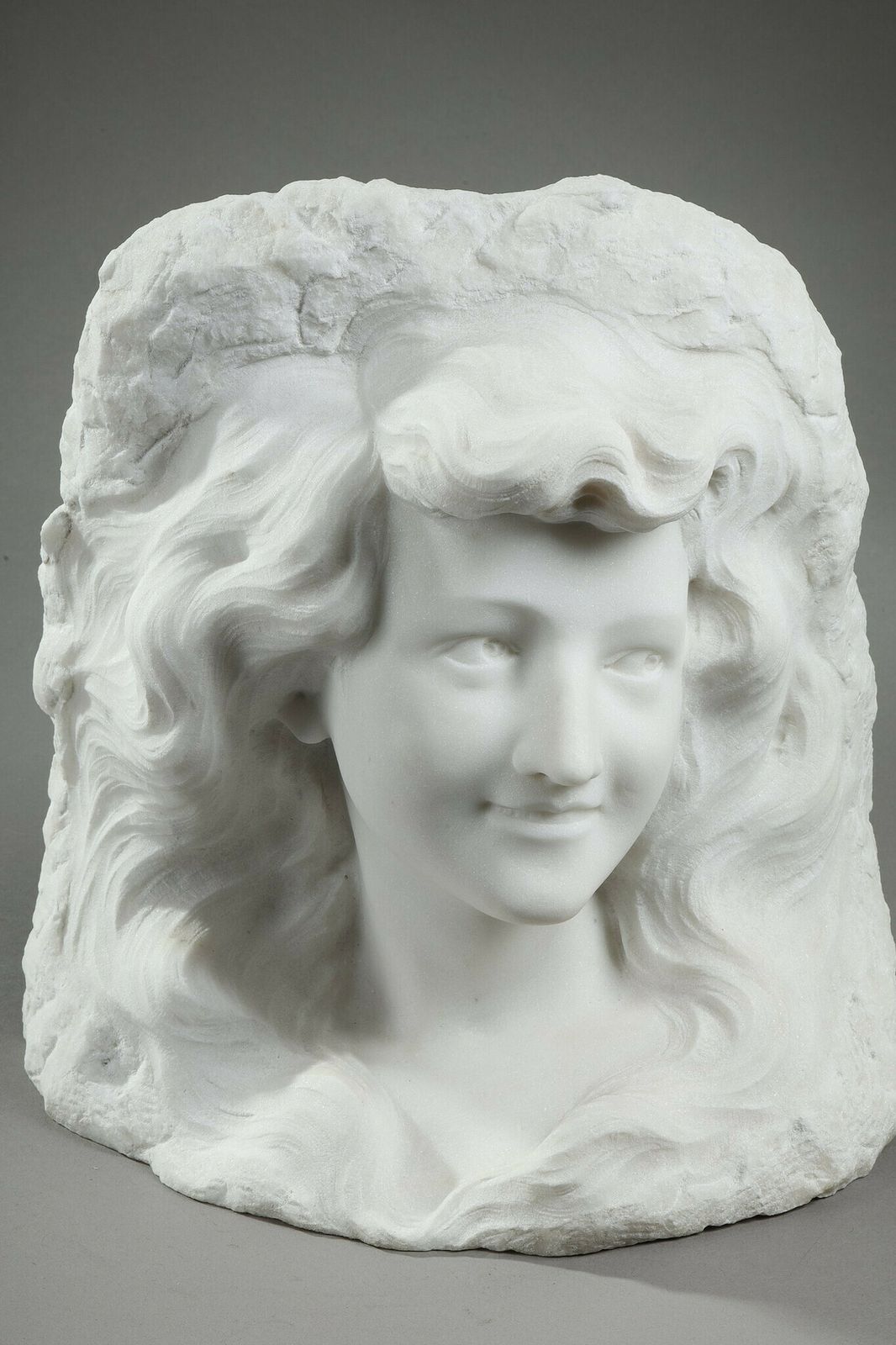 Bust Of A Young Woman In Carrara Marble, 19th Century photo furniture