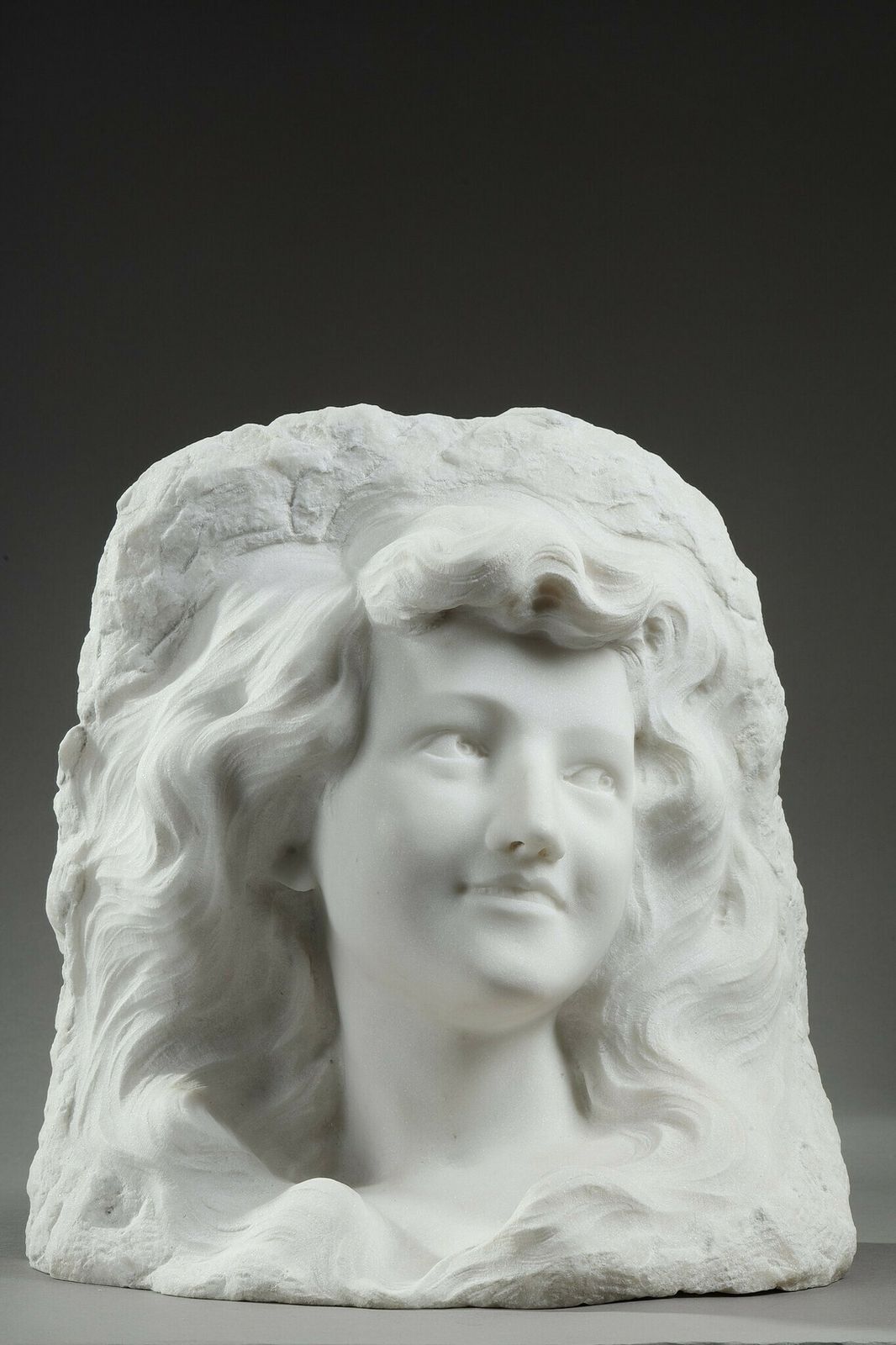 Bust Of A Young Woman In Carrara Marble, 19th Century photo for sale
