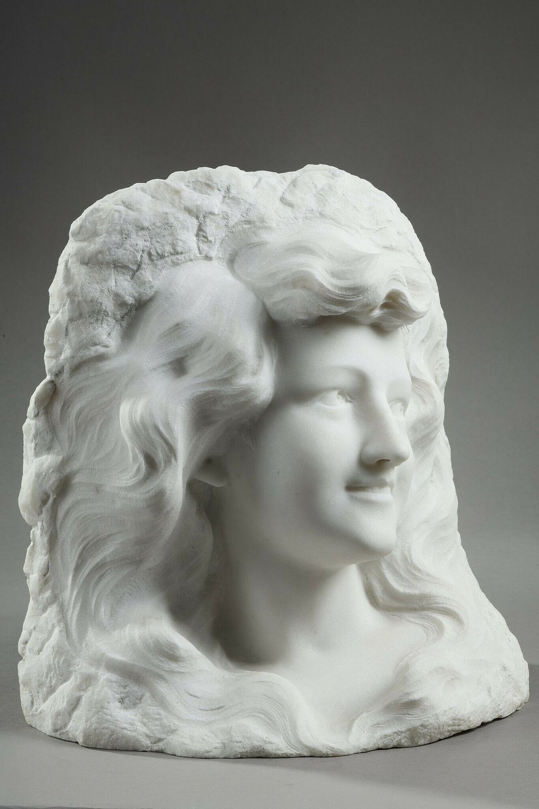 Bust Of A Young Woman In Carrara Marble, 19th Century photo Art