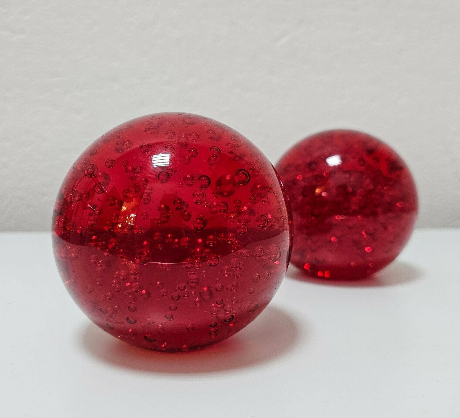 Pair Of Mid Century Modern Murano Glass Paperweights In Red Glass By Barovier And Toso (Attr.) // Made In Italy In 1960s