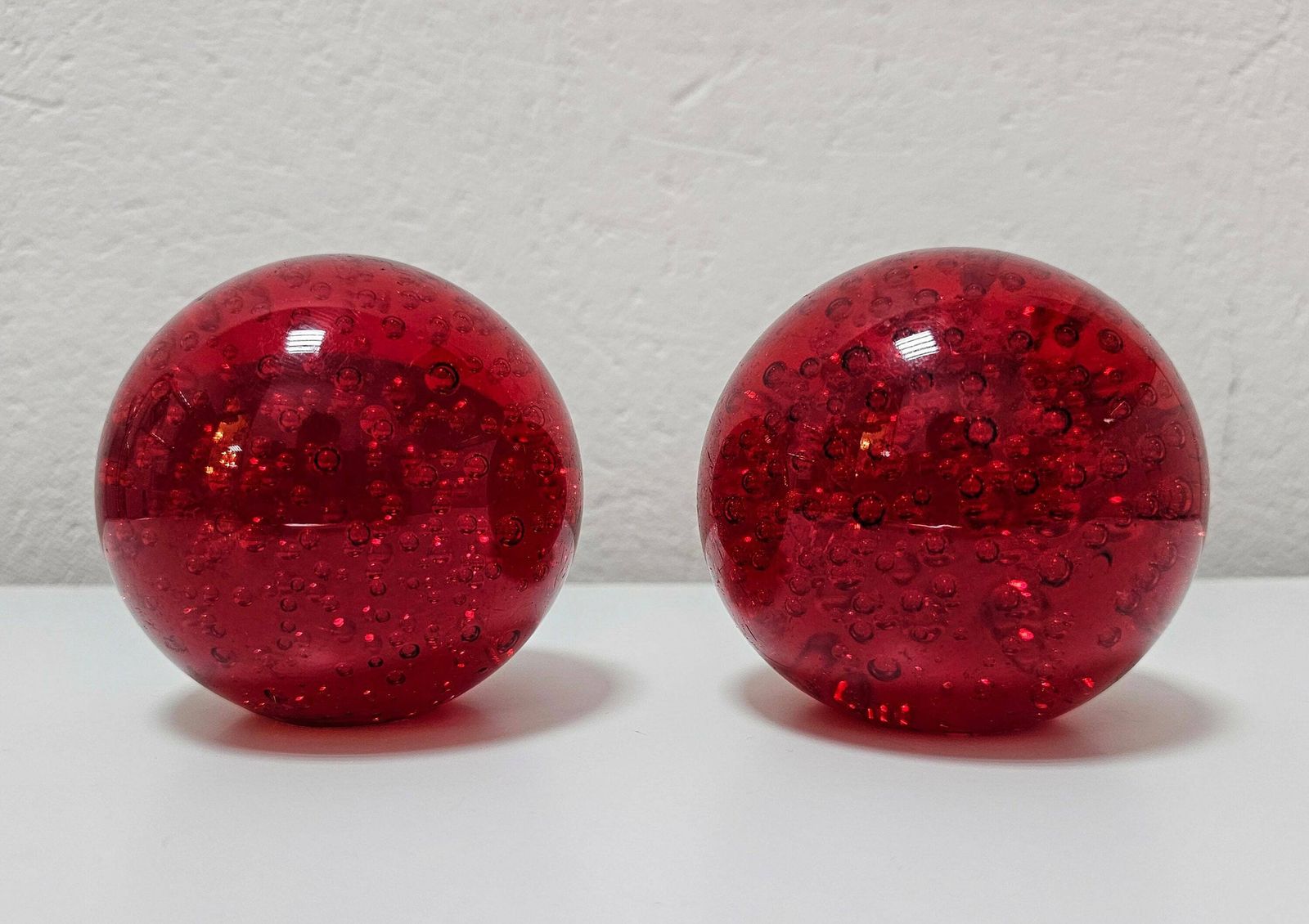 Pair Of Mid Century Modern Murano Glass Paperweights In Red Glass By Barovier And Toso (Attr.) // Made In Italy In 1960s photo 270.0