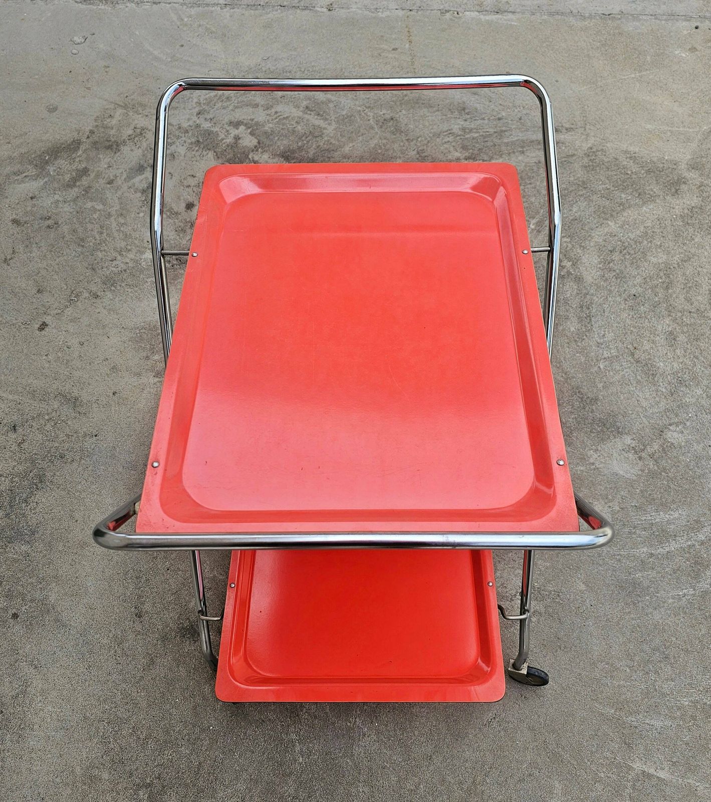 Space Age Collapsible Serving Trolley // Orange Vintage Bar On Wheels // Rolling Mini Bar // Made In West Germany In 1970s photo Furniture