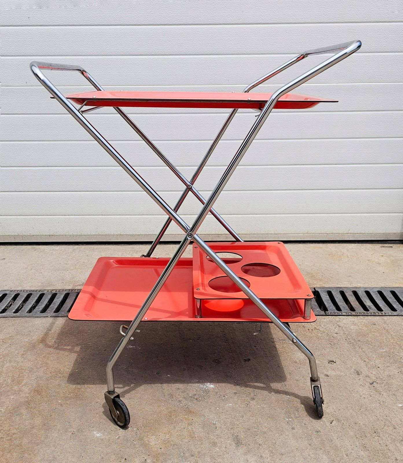photo for sale Space Age Collapsible Serving Trolley // Orange Vintage Bar On Wheels // Rolling Mini Bar // Made In West Germany In 1970s