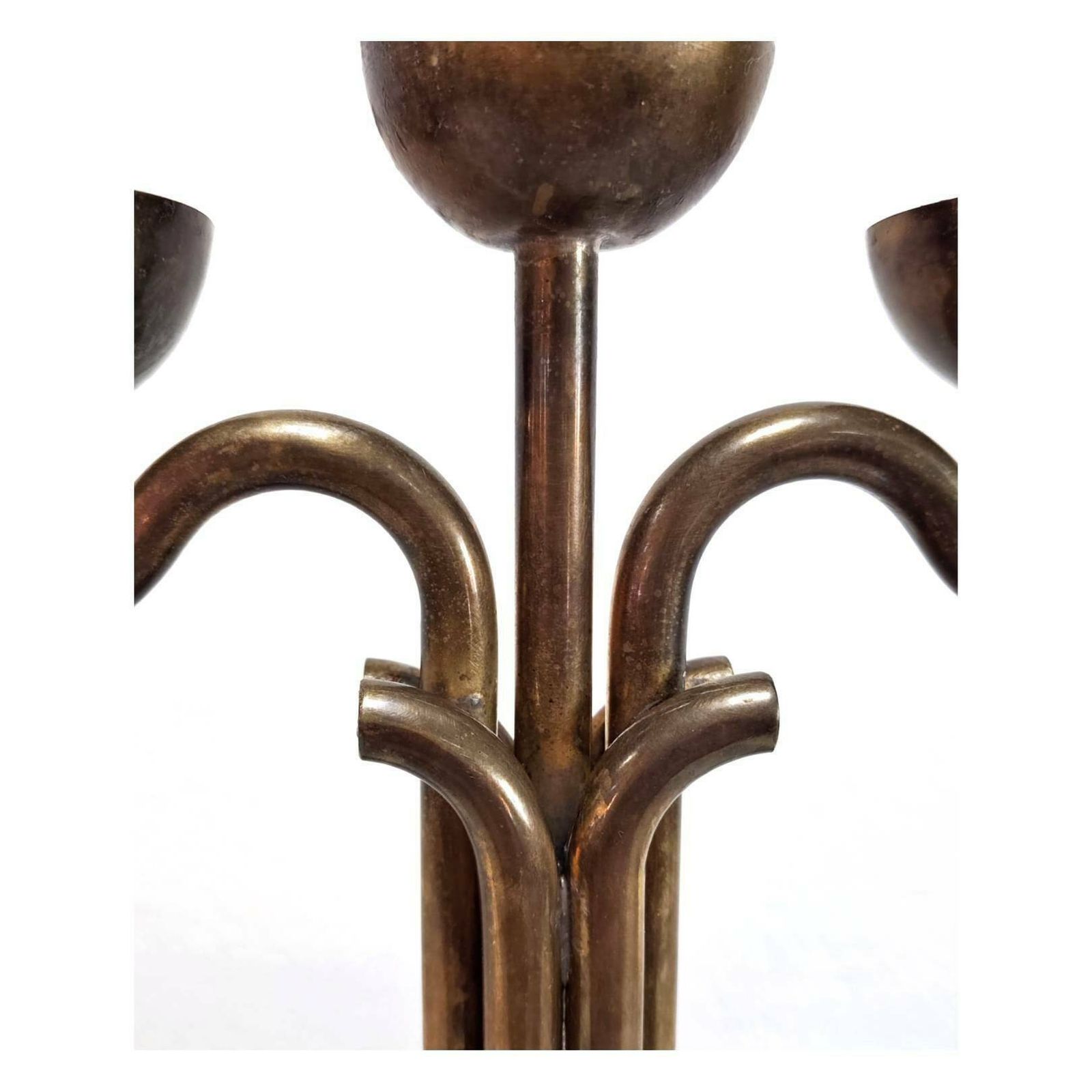 Rare Brutalist Three Arm Candlestick Holder Done In Bronze // Made In Italy In 1970s photo for sale