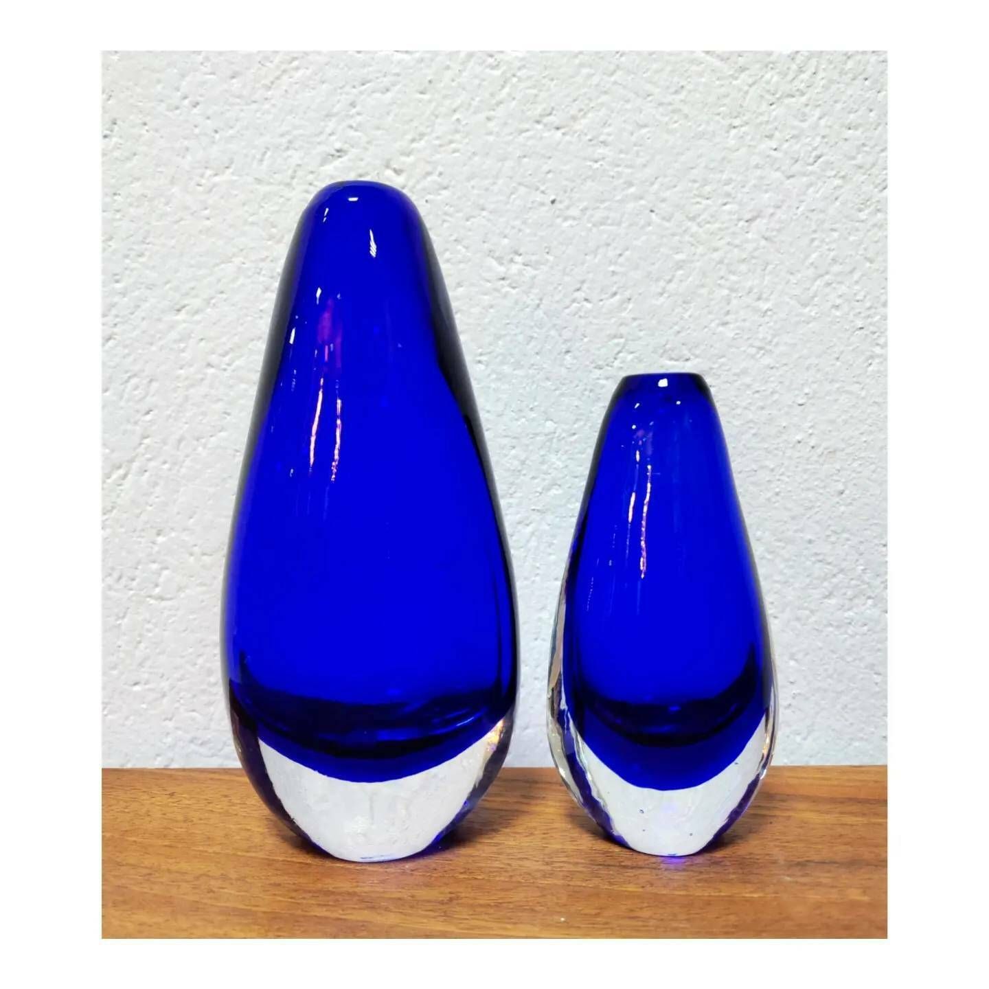 Set Of Three Mouth Blown Murano Glass Vases Designed By Flavio Polli For Seguso In Cobalt Blue Glass // Made In Italy In 1970s photo for sale