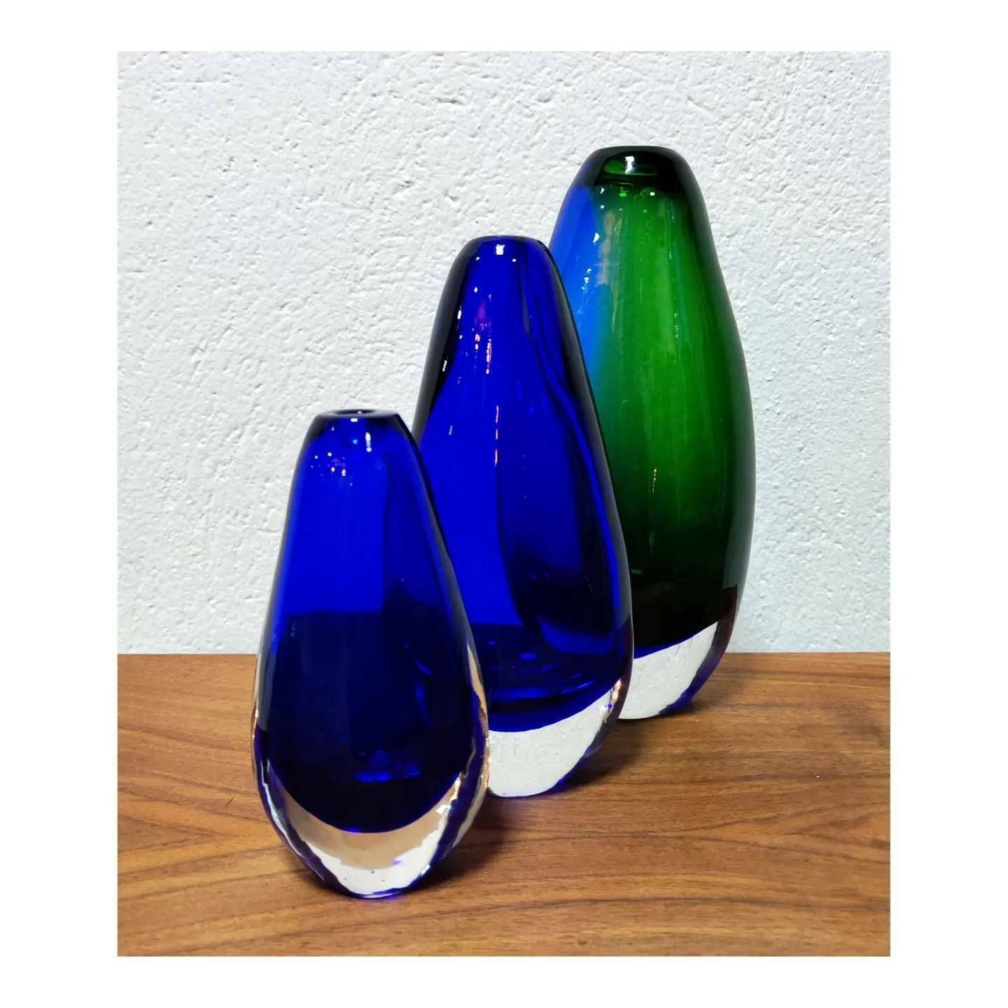 Set Of Three Mouth Blown Murano Glass Vases Designed By Flavio Polli For Seguso In Cobalt Blue Glass // Made In Italy In 1970s photo Home Decor