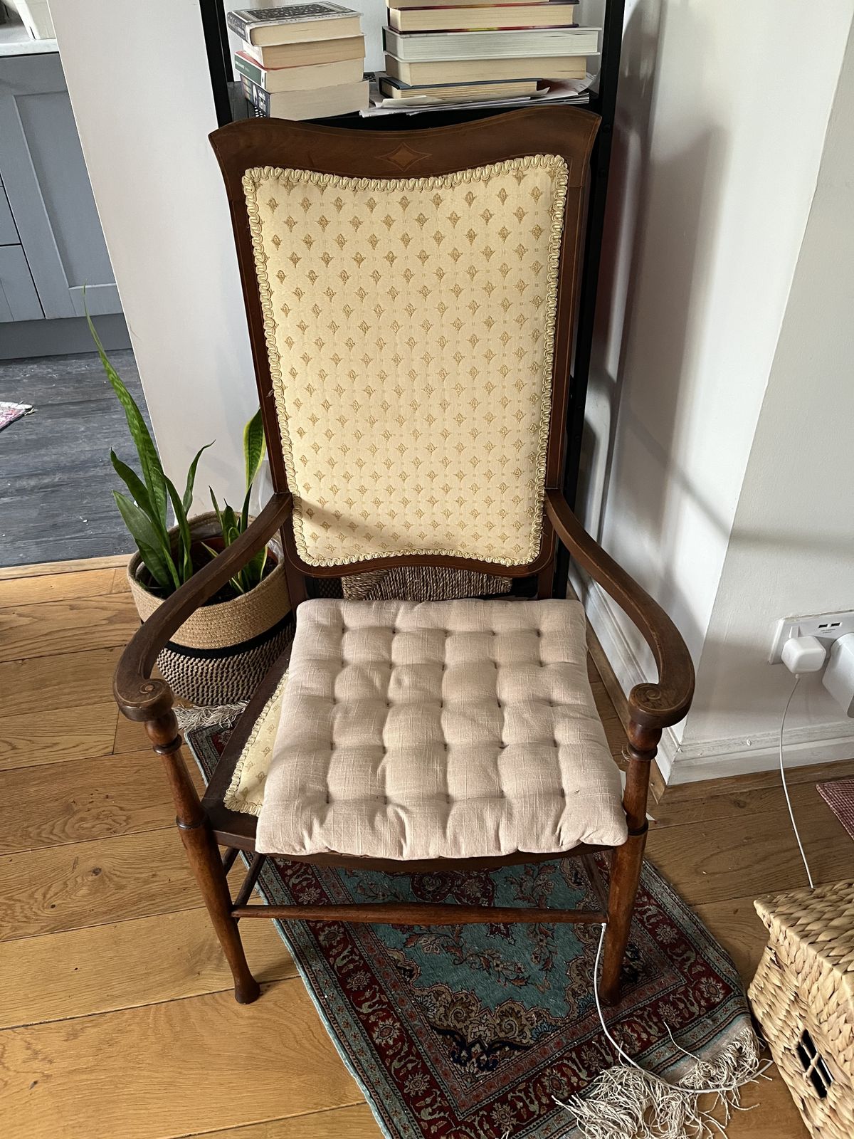 Antique Chair With Arms And Cream Upholstery