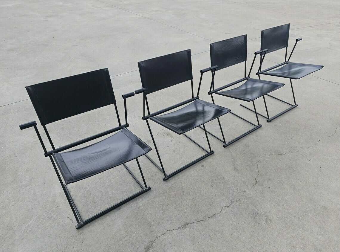 Set Of 4 Ballerina Dining Chairs By Herbert Ohl For Matteo Grassi In Black Leather // Postmodern Dining Chairs // Made In Italy In 1990s