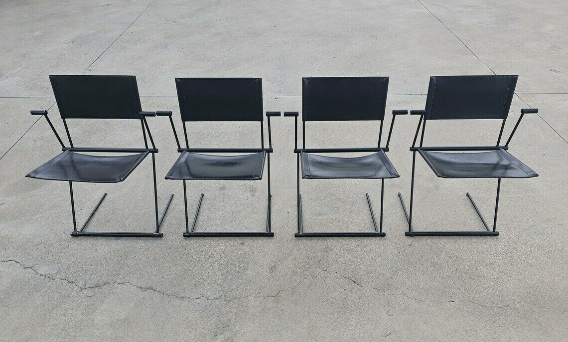 Set Of 4 Ballerina Dining Chairs By Herbert Ohl For Matteo Grassi In Black Leather // Postmodern Dining Chairs // Made In Italy In 1990s photo vinterior