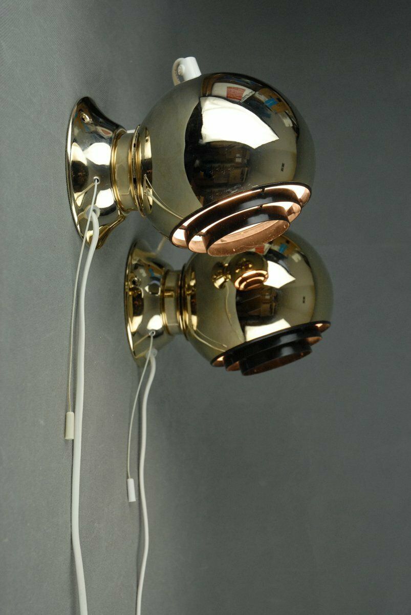 24 Carot Gold Plated Magnetic Eyeball Wall Lamps From Abo Rangers, Denmark, Set Of 2