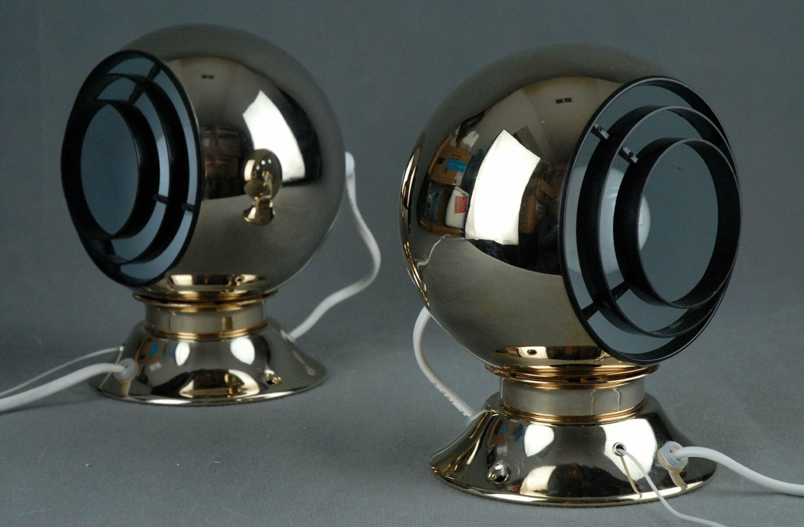 Lighting 24 Carot Gold Plated Magnetic Eyeball Wall Lamps From Abo Rangers, Denmark, Set Of 2 photo