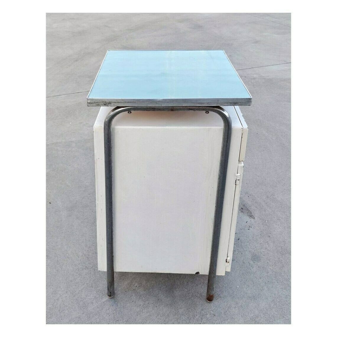 Very Rare Bauhuas Hospital Bedside Table // Bauhaus Medical Cabinet // Bauhaus Metal Nightstand // Made In Yugoslavia In 1930s photo vintage