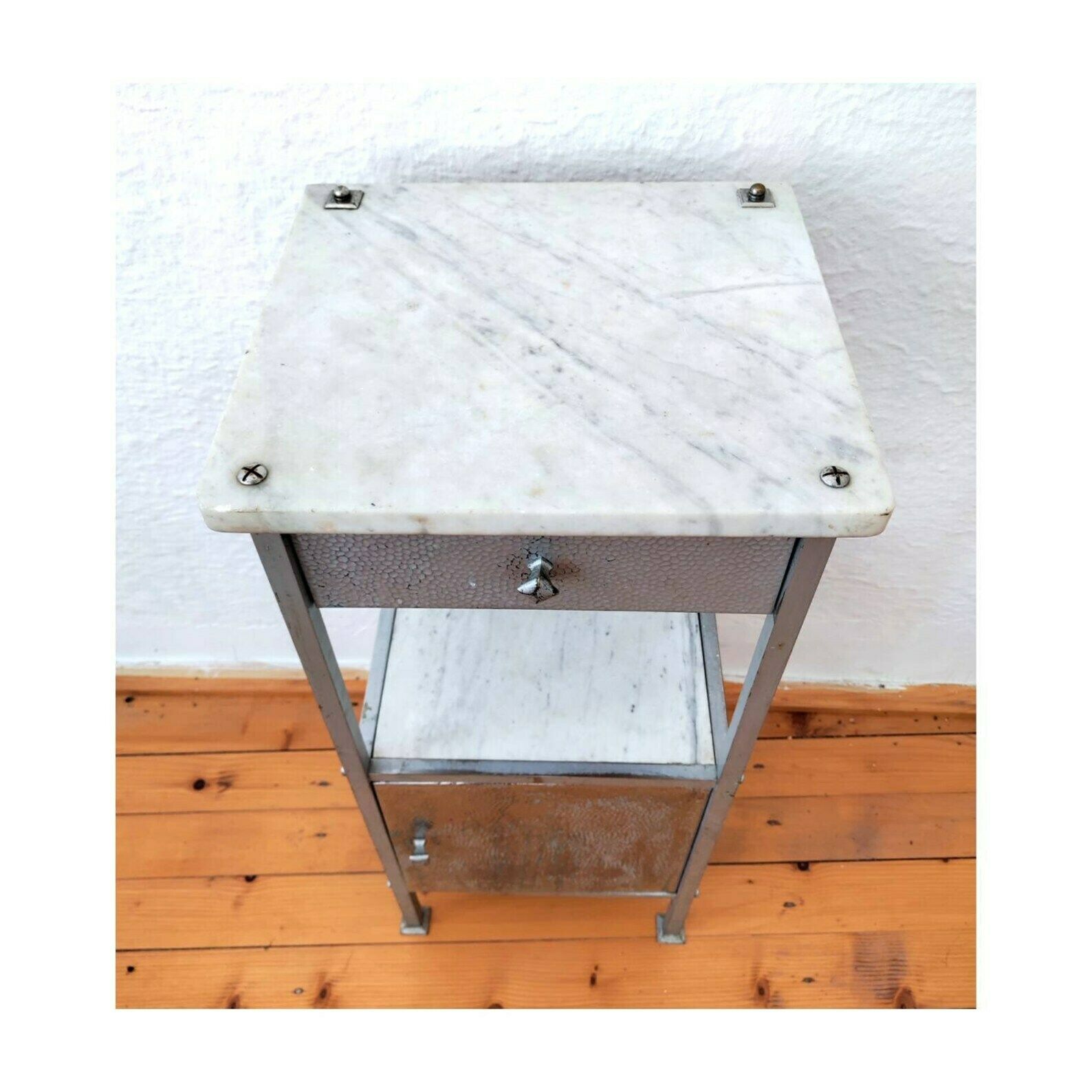 Extremely Rare Bathroom Stand Done In Nickel Plated Brass // Vienna Secession Medicine Cabinet // Antique Bathroom Stand // Made In Austria photo Furniture