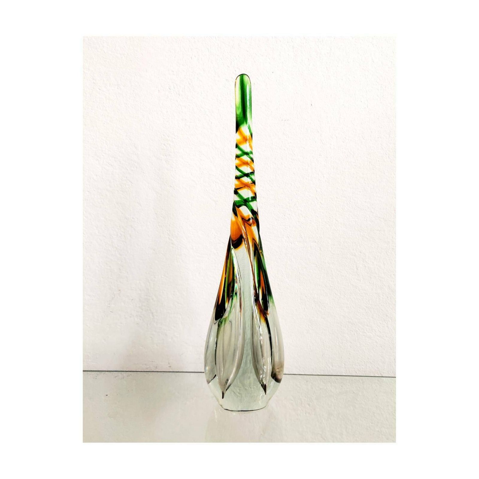 Rare Swirl Glass Vase // Hand Blown Glass Vase With 4 Flower Slots // Made In Czechoslovakia In 1970s