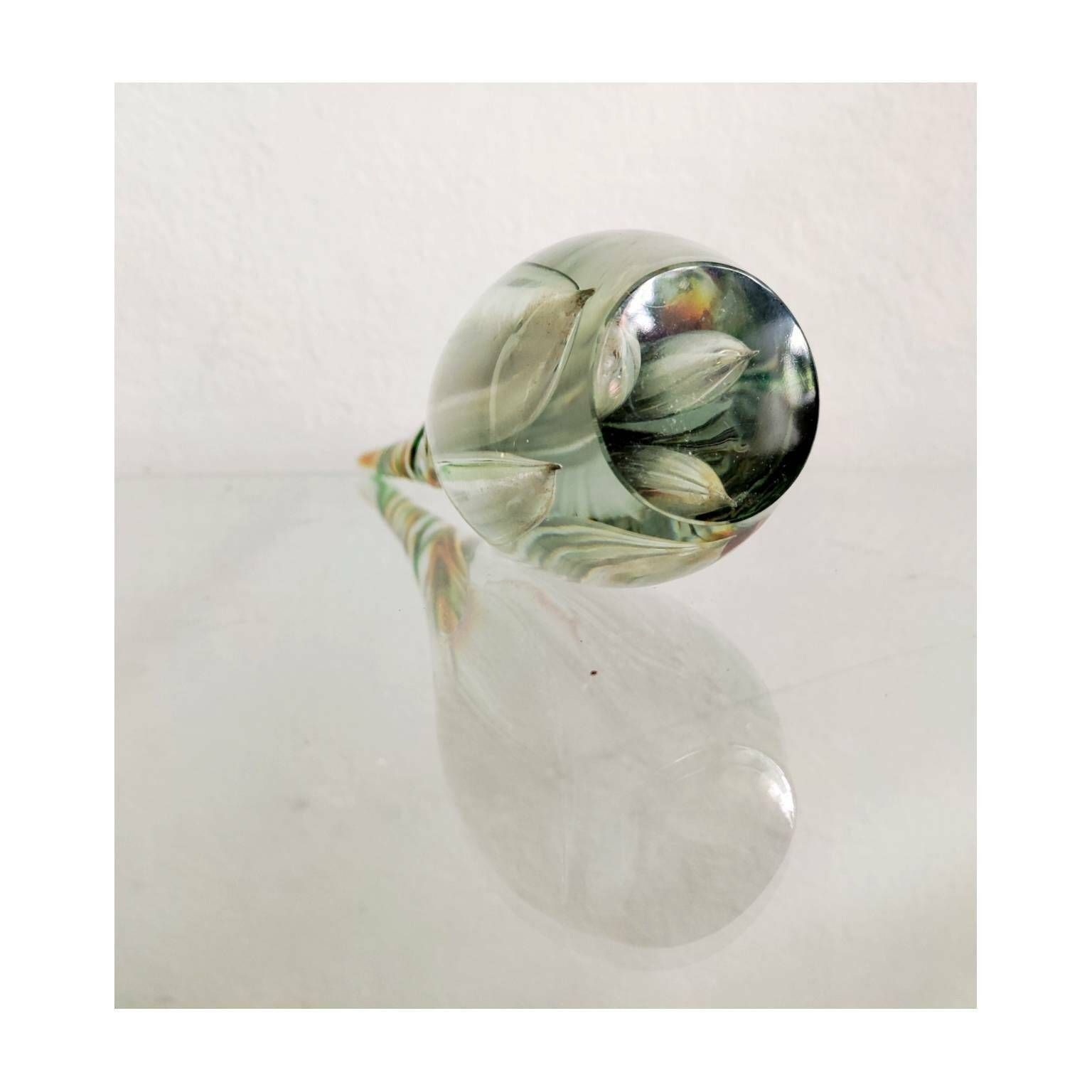 Rare Swirl Glass Vase // Hand Blown Glass Vase With 4 Flower Slots // Made In Czechoslovakia In 1970s photo for sale