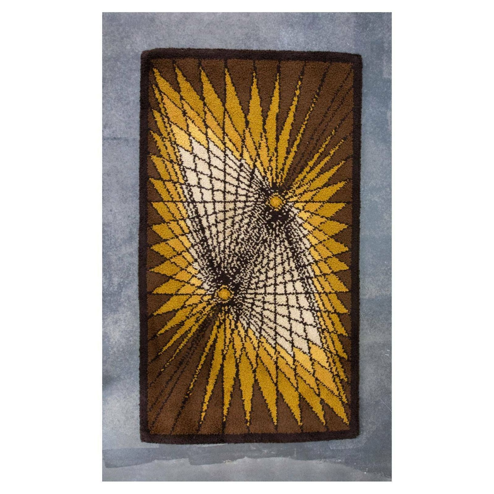 Scandinavian Mid Century Modern Rya Rug // Vintage Woolen Rug With Geometric Pattern // Made In Sweden In 1970s photo for sale