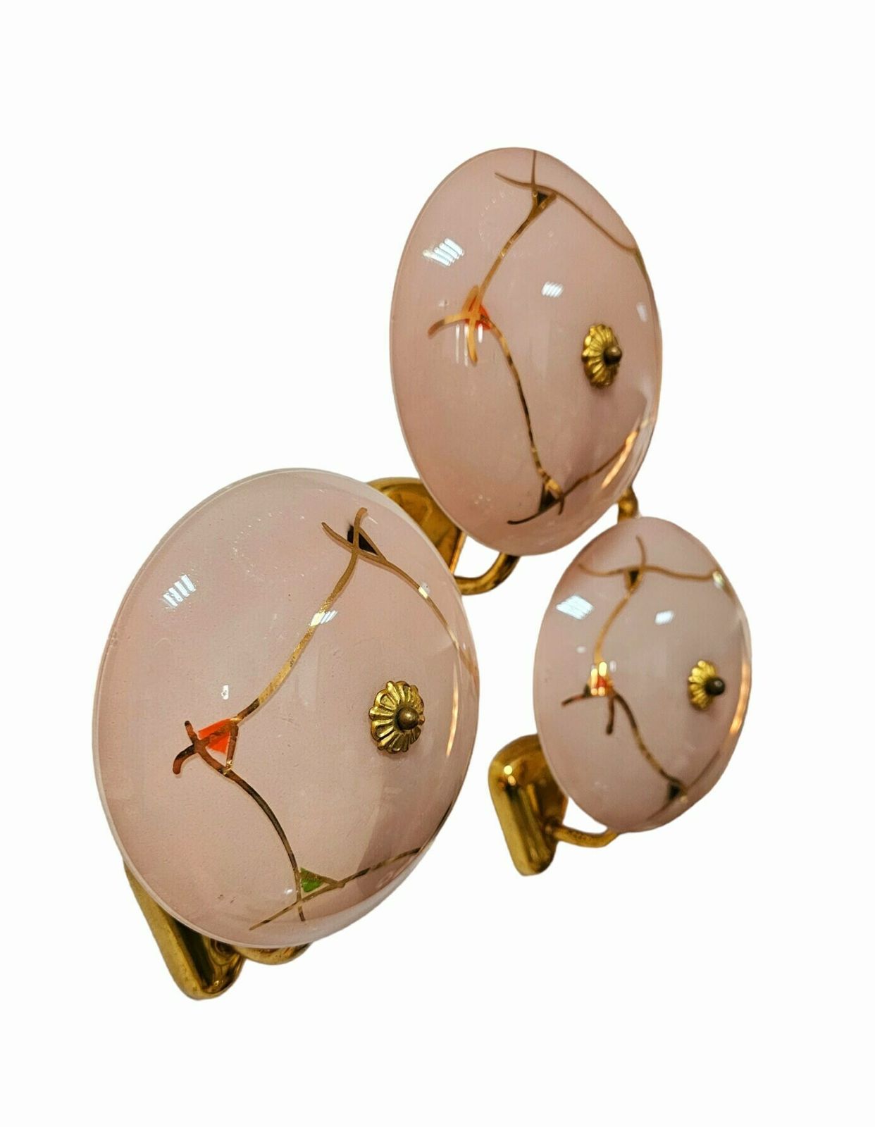 1 Of 3 Very Rare French Bronze Sconces With Powder Pink Glass Shades // Hollywood Regency Sconces // Made In France In 1950s photo Lighting