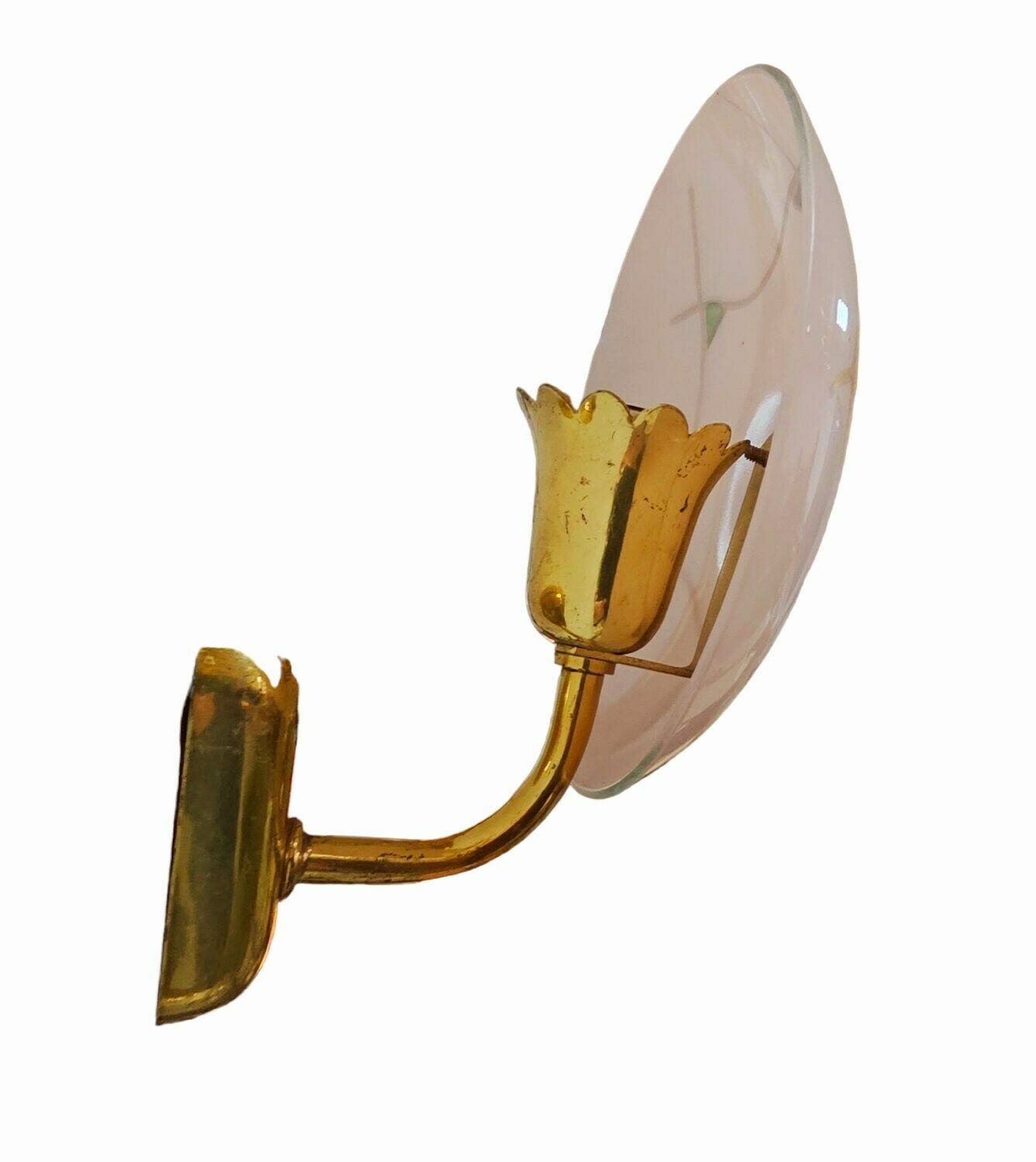 1 Of 3 Very Rare French Bronze Sconces With Powder Pink Glass Shades // Hollywood Regency Sconces // Made In France In 1950s photo 450.0