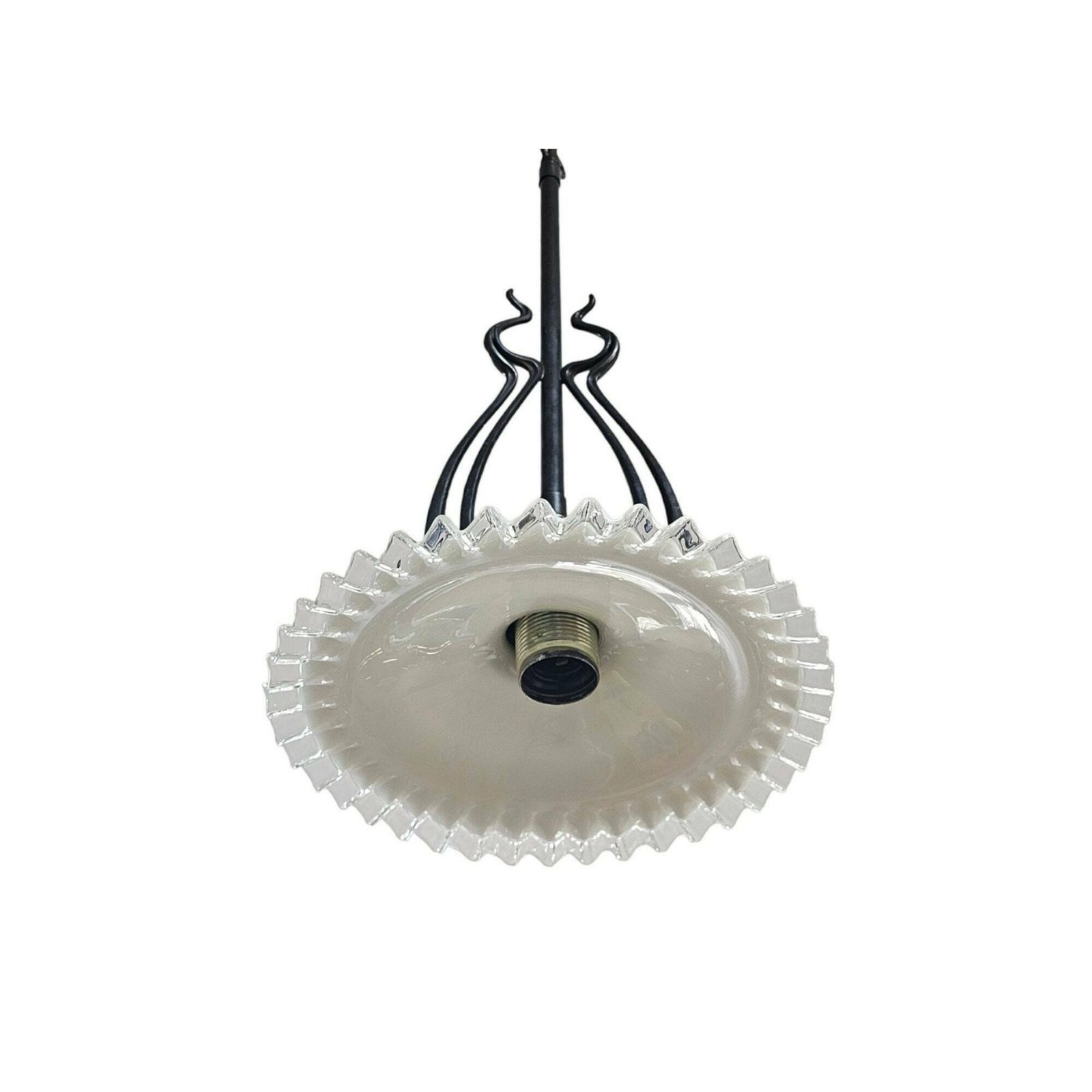 Art Nouveau Pendant Light With Floral Opaline Glass Shade photo vinterior