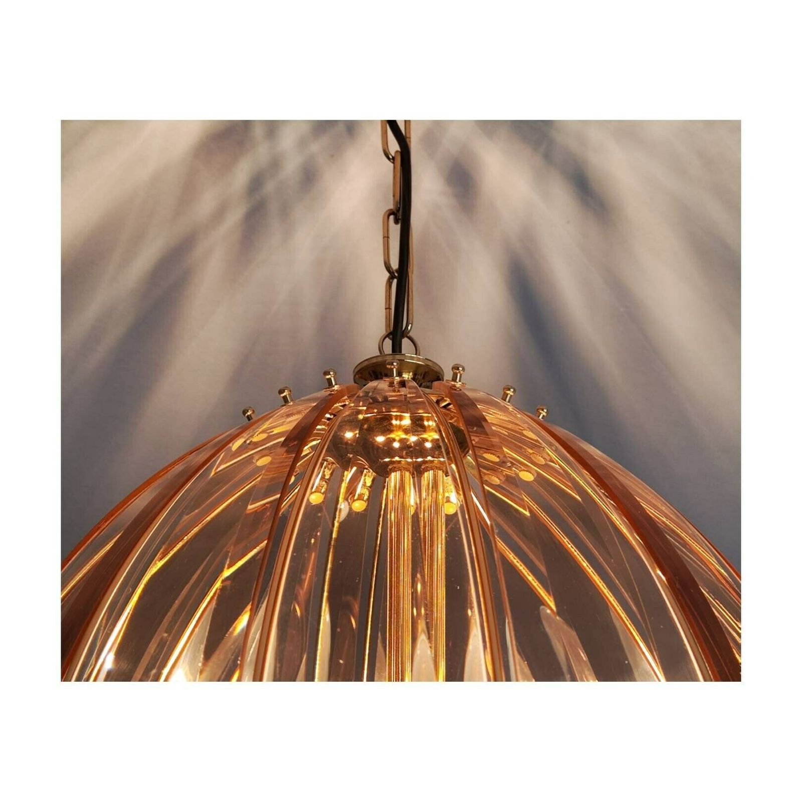 Very Rare Mid Century Modern Pendant/Chandelier By Honsel // Pink/Peach Faceted Glass Chandelier // Made In West Germany In 1970s photo 750.0