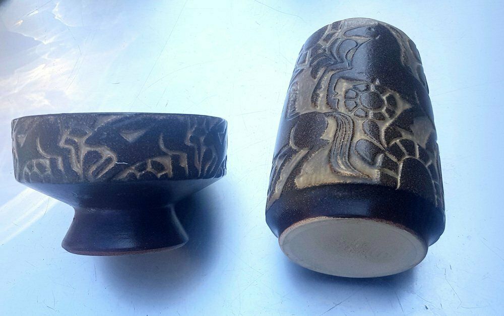 Danish Stoneware Vase And Bowl By Marianne Starck For Michael Andersen, 1960s, Set Of 2