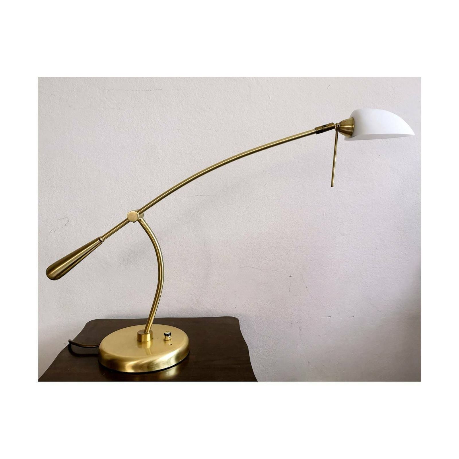 Mid Century Modern Desk Lamp By Fischer Leuchten // Adjustable Desk Lamp With Opaline Glass Shade // Made In West Germany In 1970s